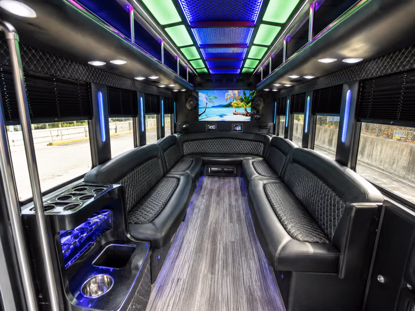 bedford 18 passenger party bus inside