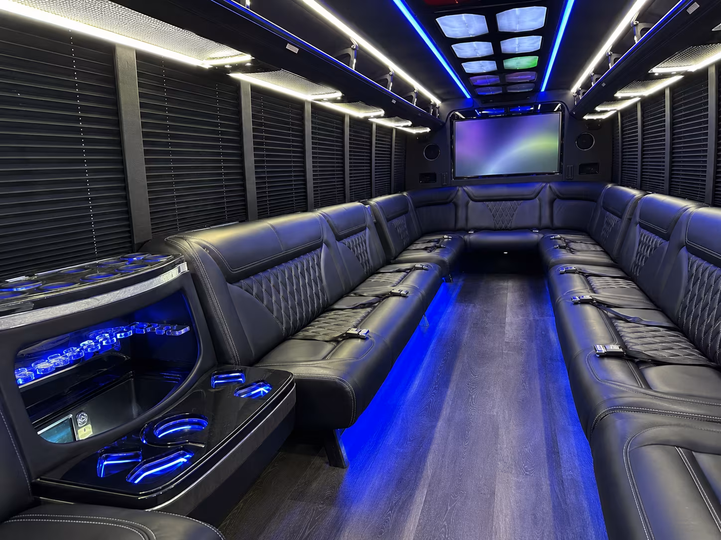 bedford 20 passenger party bus inside