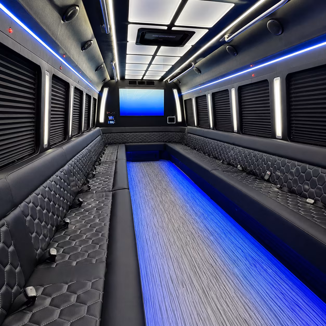 bedford 50 passenger party bus inside