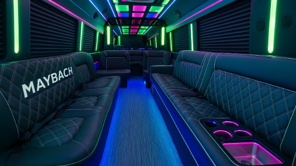 Interior of Charter Bus Company Bedford's Party Bus in Bedford