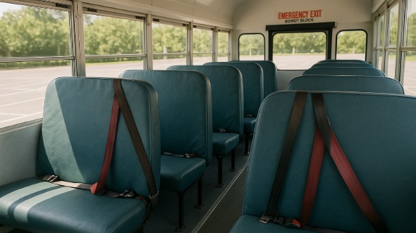 Interior of Charter Bus Company Bedford's School Bus in Bedford